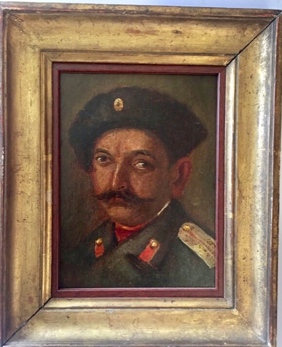 Portrait Of  A Russian Or Sovietic Military. Oil On Panel.
