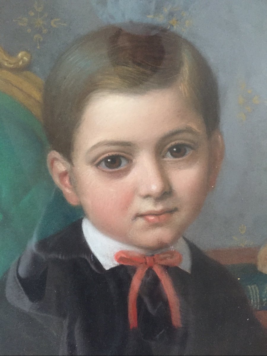 « Portrait D’un Jeune Garçon ». Pastel Entoilé. A. Carloni. 1866.-photo-3