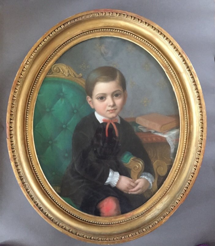 Portrait Of A Young Boy. Canvas Pastel. A. Carloni. 1866.