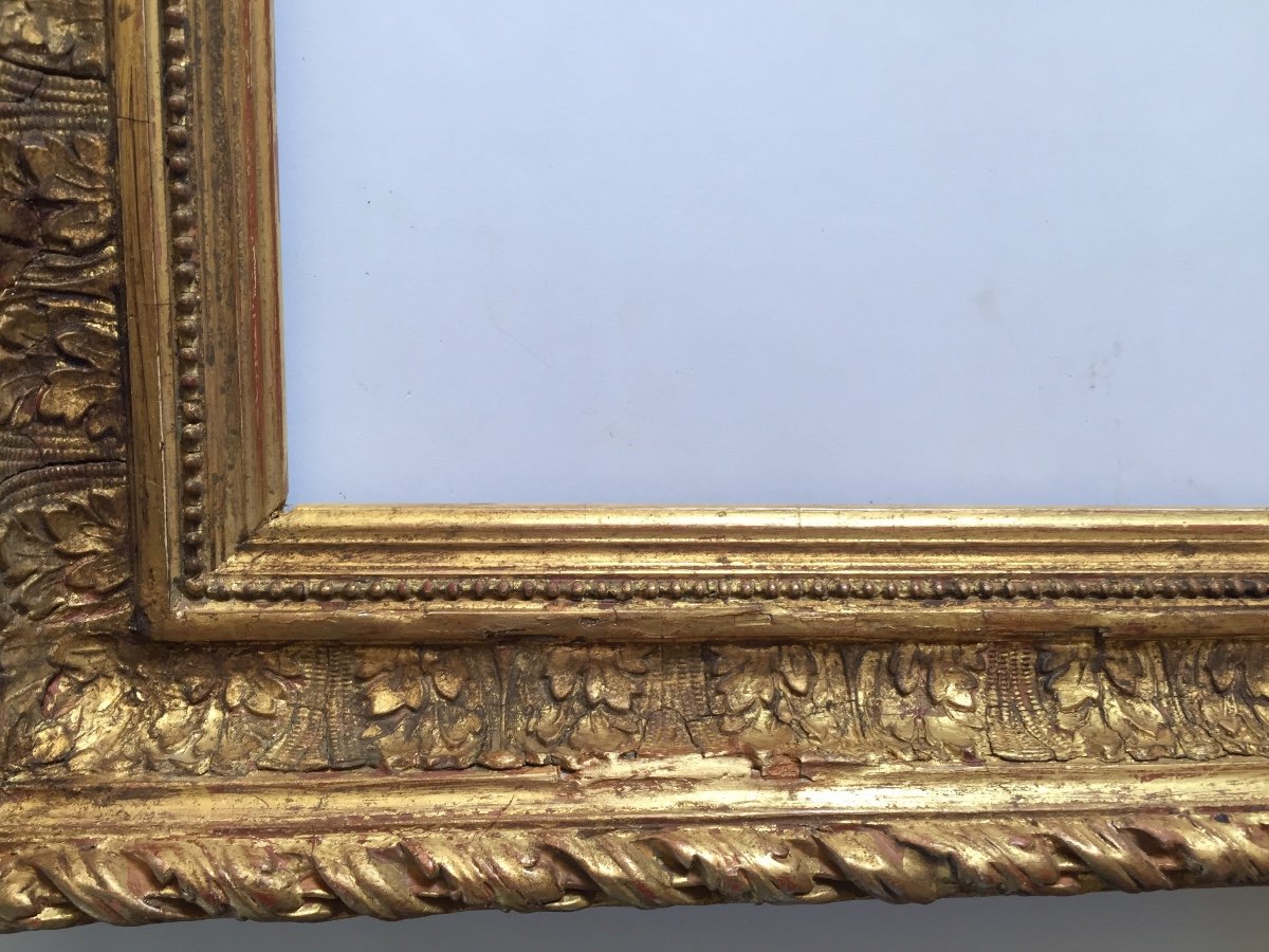 XIXth Frame In Wood And Golden Stucco.-photo-3