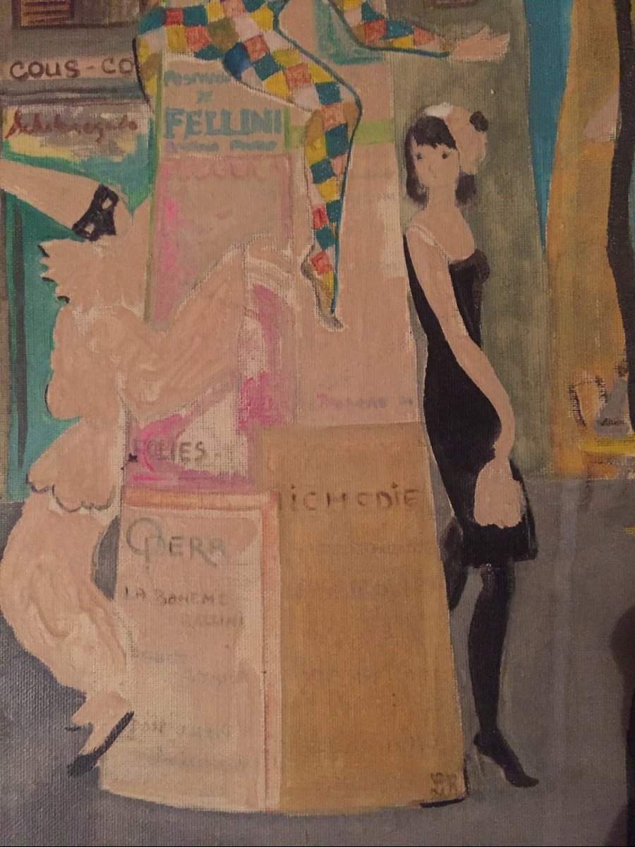 « harlequin In The Street. Paris. Oil On Canvas Cardboard. Liz Reber. 60s/70s-photo-4