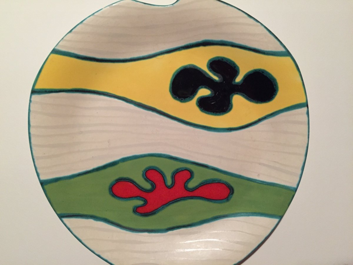 Enamelled Ceramic Dish. Gabriel Fourmaintraux. Biot. 60’s.-photo-2