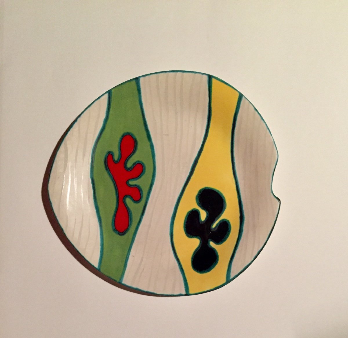 Enamelled Ceramic Dish. Gabriel Fourmaintraux. Biot. 60’s.