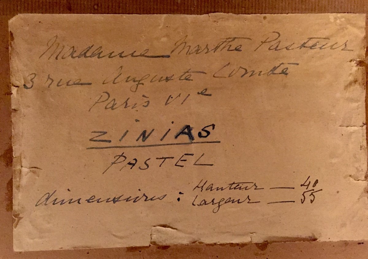 “les Zinnias”. Pastel Sur Papier. Marthe Pasteur. 1943.-photo-2