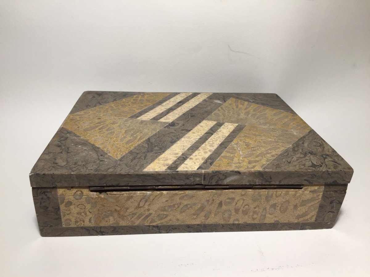 Wooden Box And Marble Marquetry Art Deco Style. Mid 20th Century.-photo-4