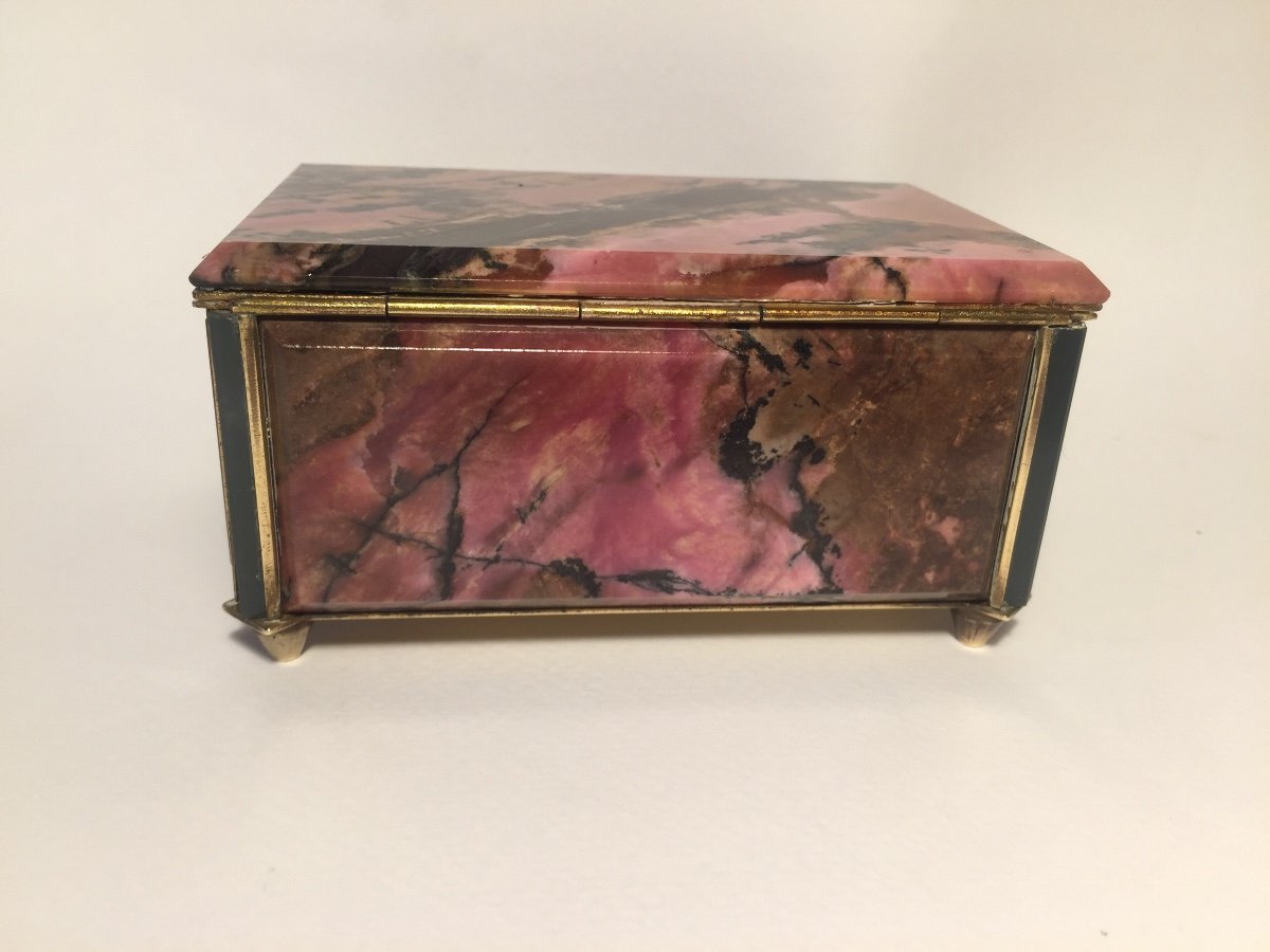 Coffret XIXème. Pierre dure. Rhodonite Et Laiton Doré.-photo-1