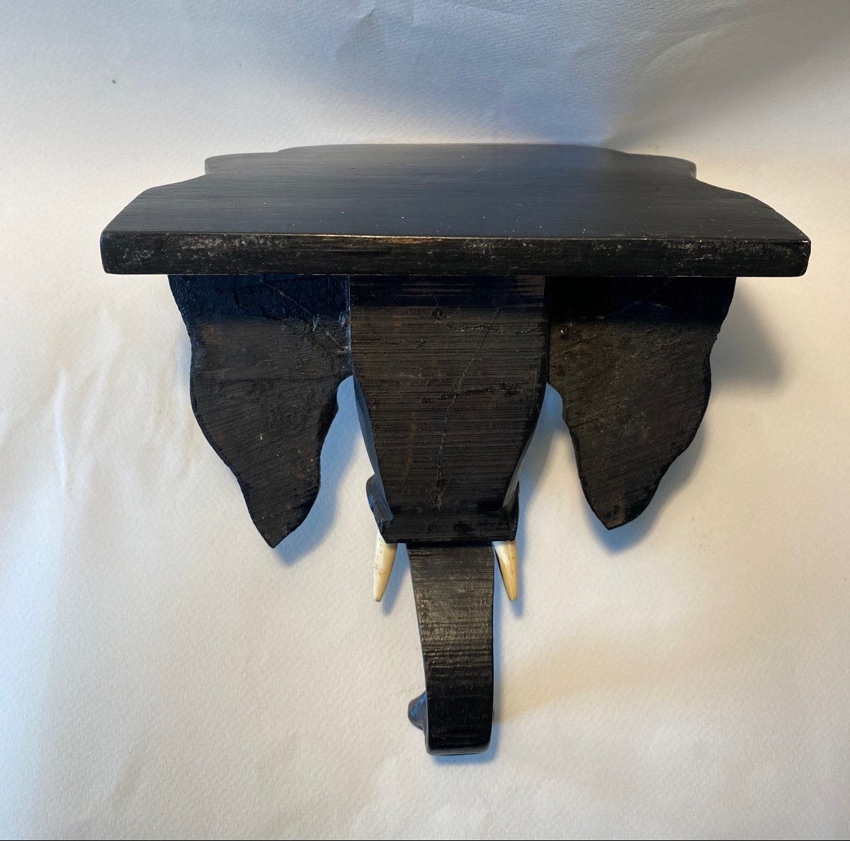 Small Wall Stand .late XIXth. Sconce.  Elephant Head. Blackened Carved Wood.-photo-3