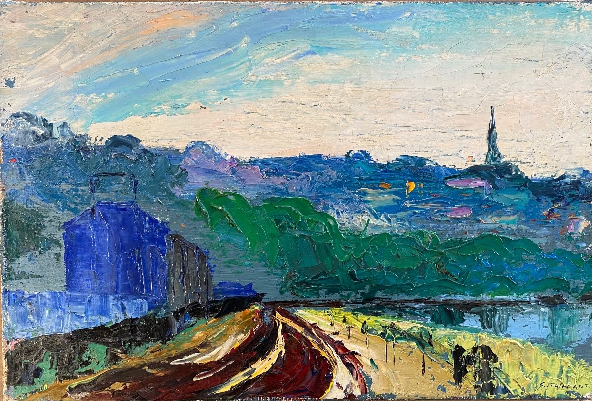 “ l’Arrivée à Hendaye. ”. Pays Basque.  Huile Sur Toile. Claude Taillant. 