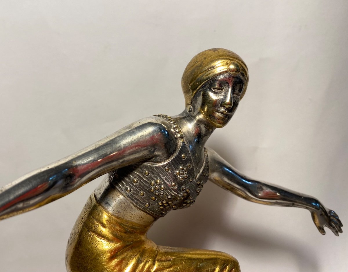 «  Dancer Russian Ballet ». Art Deco Sculpture. Gilded And Silvered Bronze.  Early XXth.-photo-2