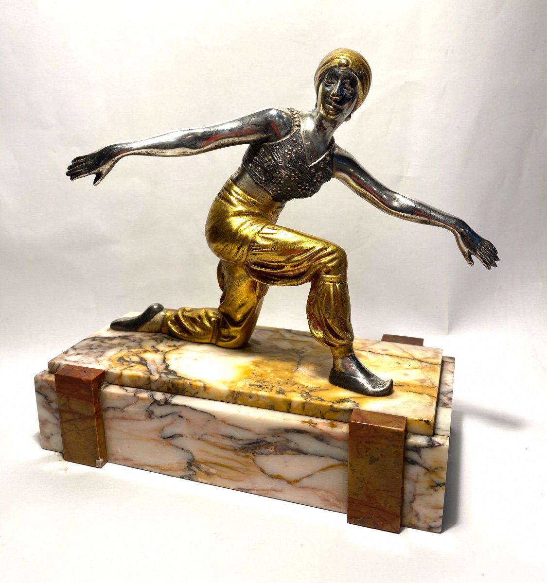 «  Dancer Russian Ballet ». Art Deco Sculpture. Gilded And Silvered Bronze.  Early XXth.