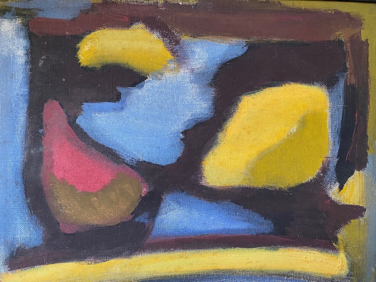 «abstraction ». Framed Oil On Canvas. French School . Mid XXth.-photo-2