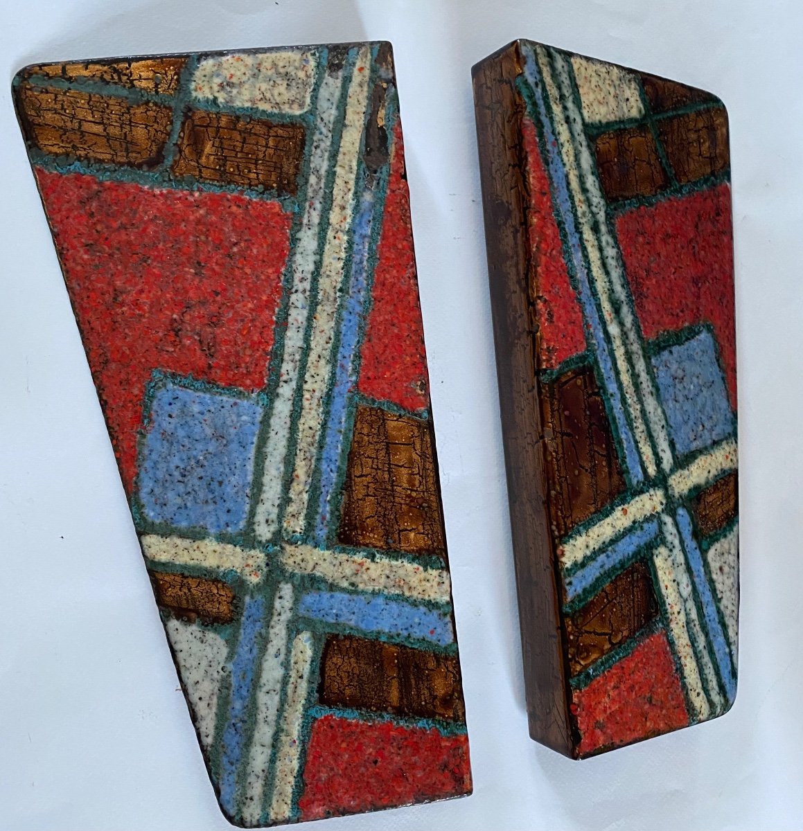 Pair Of Large Door Handles. Enamelled Metal. Siva Poggibonsi. The 50's.-photo-4