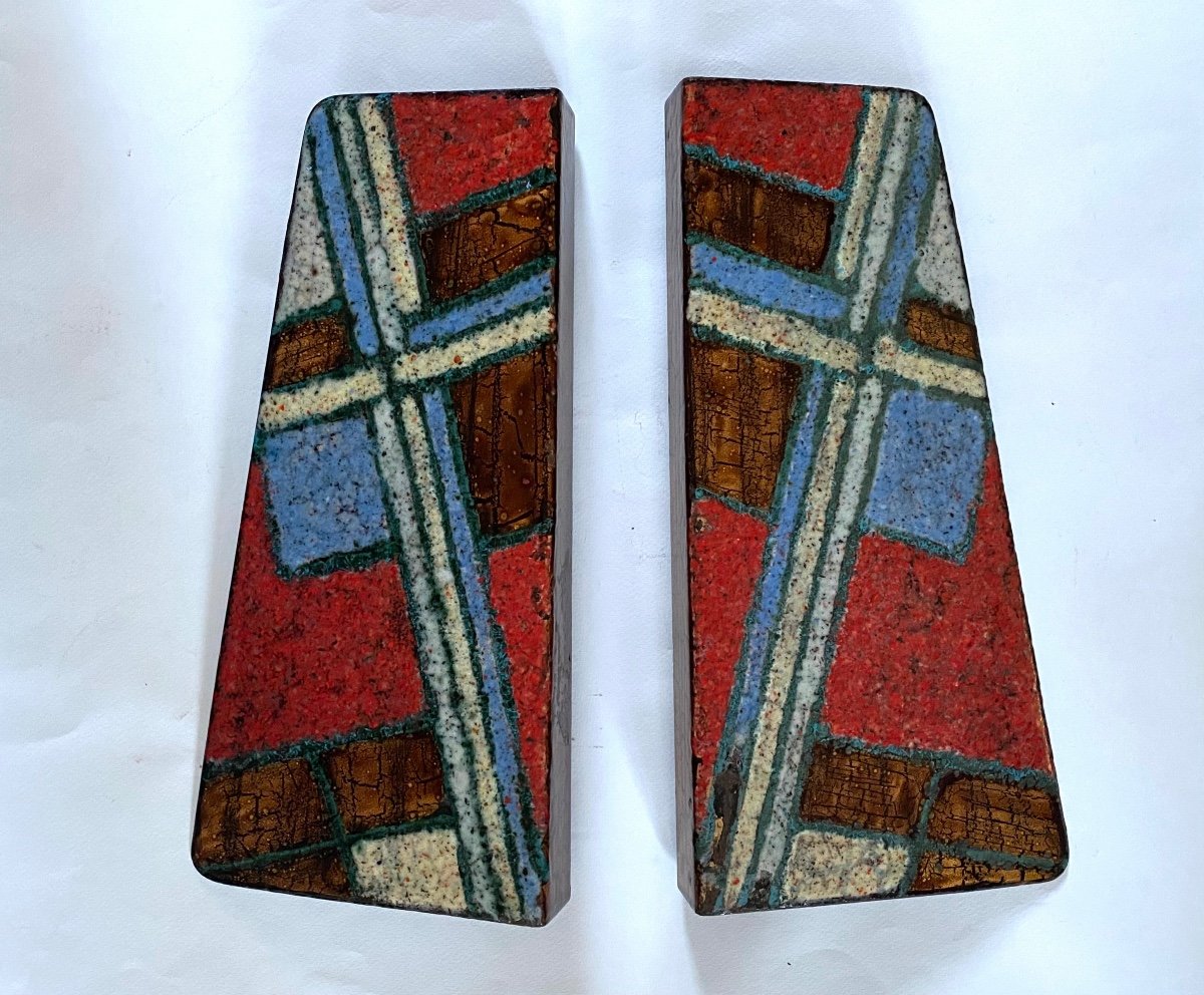 Pair Of Large Door Handles. Enamelled Metal. Siva Poggibonsi. The 50's.