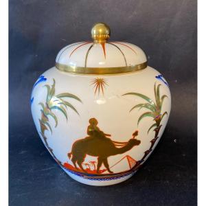 Art Deco Porcelain Covered Vase. Dupoma. Royal Dux Czech 30s. Orientalist Decor.