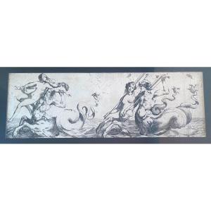 “nereid And Tritons”. 17th Century Engraving. Marine Deities. Mythology.
