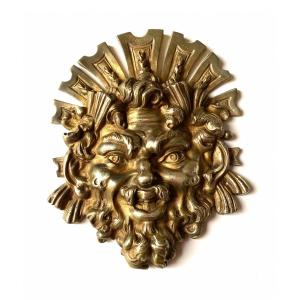 Bronze D’applique. Masque De Faune. Bronze D’ornement XIXème.
