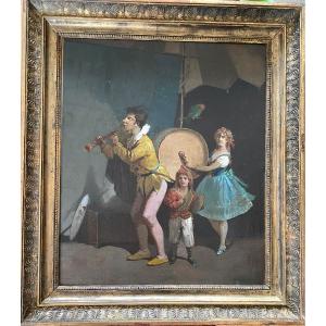 “ Circus Scene”.  Framed Oil On Canvas 19th Century.