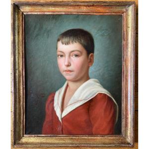 H. Méray. Portrait Of Young Boy. Framed Oil On Canvas Late 19th Century.