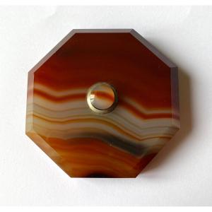 Octagonal Art Deco Agate Table Bell. Natural Fine Stone. Early 20th Century.