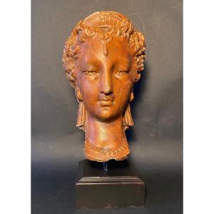 Tête De Diane De Poitiers. Moulage En Ciment Teinté Sur Socle. Milieu XXème. 