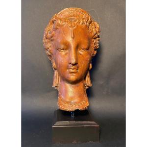 Head Of Diane De Poitiers. Painted Cement Molding On Base. Mid 20th Century. 