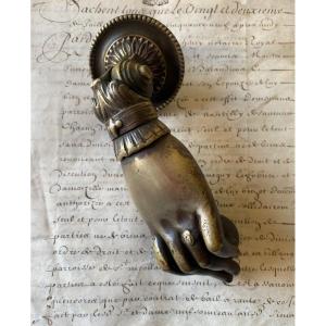 19th Century Bronze Knocker. Ringed Woman's Hand.