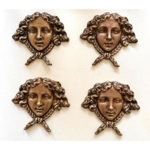 Bronzes D’ornement XIXème.  Visages à L’antique. Apollon. 