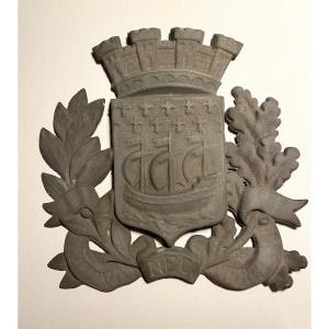 19th Century Stamped Zinc Plate. Coat Of Arms Of The City Of Paris.
