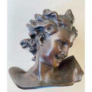According To Jean-baptiste Carpeaux. Bust Of The Dancing Genius. Bronze. Louvre Museum Edition.