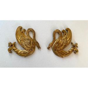 Bronzes D’ornement XIXème. Couple De Cygnes. 