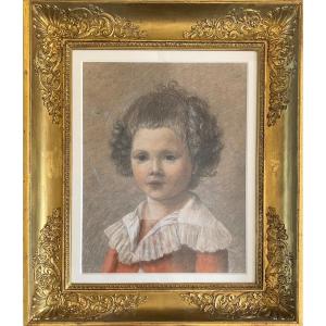 19th Century French School. “child Portrait.” Pastel Framed.