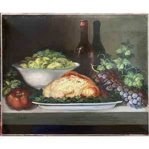 Lair. “. 19th Century Still Life. Poultry, Salad And Grapes”. 