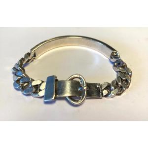 Curb Bracelet - Men's Belt. Solid Silver. 20th Century. 