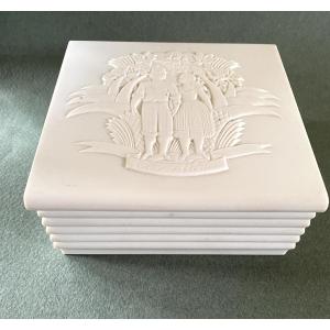 Edouard Fornells. Boîte Art Déco En Bakélite Blanche. Décor Exotique. Paul Et Virginie. 