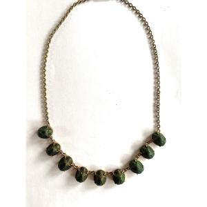 Early 20th Century Necklace. Nine Scarabs And Gilded Metal. Egyptomania. 