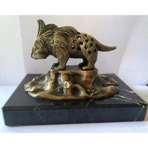 Porc-épic en bronze XIXème. Socle en marbre. Porte cure-dents.  Curiosité. 