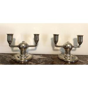 Pair Of Silver-plated Art Deco Candlesticks. 20th Century. Edelstein. 