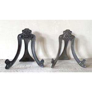 Pair Of Pewter Table Easels. Art Nouveau. Floral Decoration. France, Early 20th Century. 
