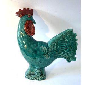 Coq en céramique émaillée verte. France années 50. 