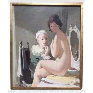 Jonathan Zutter. “pierrot And Colombine”. Framed Oil On Canvas, Mid-20th Century. 