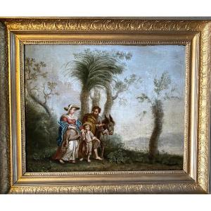 " The Return From The Flight Into Egypt". Framed Oil On Canvas. Northern School, 18th Century. 
