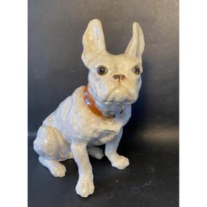 Bouledogue français. Céramique émaillée. Joseph Filmont. Caen. Poteries de Bavent. Début XXème.