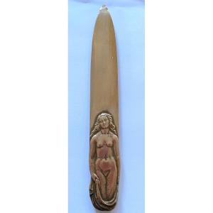 Renée Vautier. Bronze Paper Knife, Mid-20th Century. Venus. Female Nude With Drapery. 