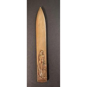 Pierre Turin. Art Deco Bronze Paper Knife. Bather. 