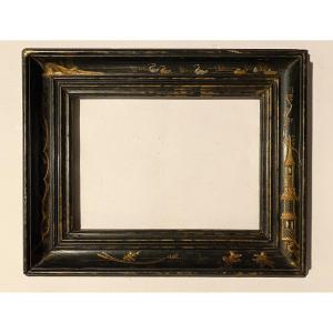 Blackened Wood Frame, 19th Century. Gilded Chinoiserie Decoration. 