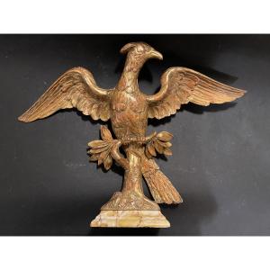 Early 19th Century Carved And Gilded Wooden Eagle. Marble Base. 