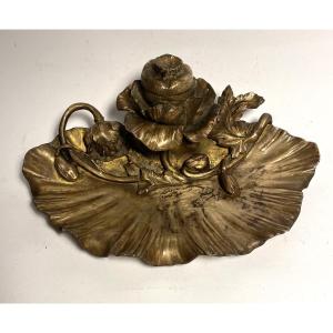 Anton Heingle. Art Nouveau Bronze Inkwell. Poppy Flowers. 