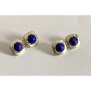 Silver And Lapis Lazuli Cufflinks. 1970s.