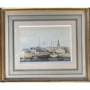 Seascape. Watercolor And Ink Highlights, Framed. Mid-20th Century.  