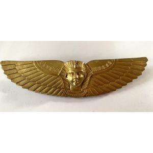 Egyptomania. Bronze décoratif XIXème. Tête de pharaon ailé. 